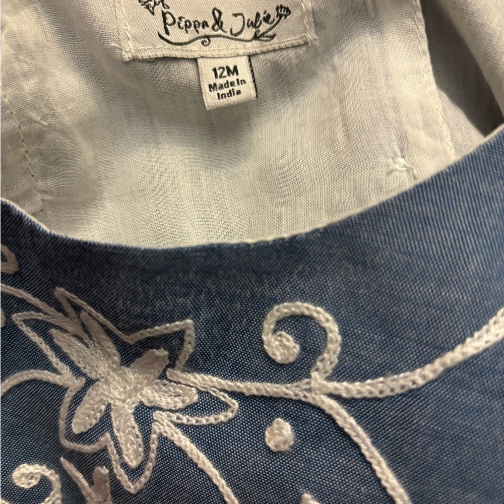 Pippa & Julie Embroidered Chambray A-Line Dress Size 12 Months Blue - Picture 4 of 5